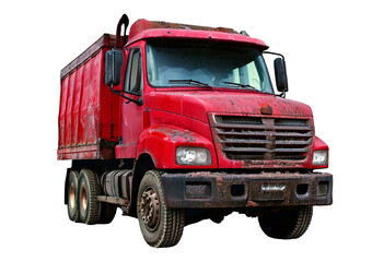 A red truck with a dirty isolated on transparent or white background