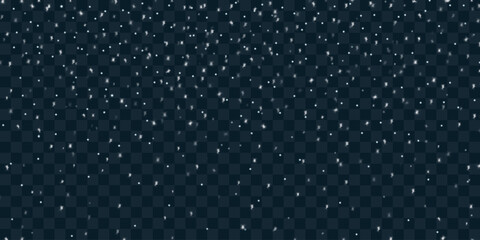 Winter blizzard. Snowflakes falling down. Snowy air flow. Realistic 3d vector illustration isolated on a transparent background.