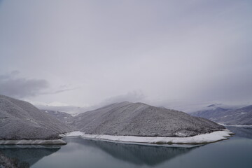 Winter landscape Zhinvali Reservoir on the Aragvi River , Georgia