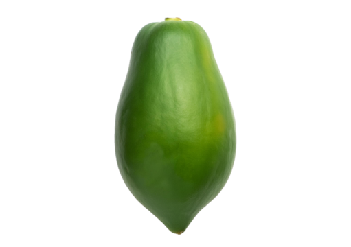 Green papaya top view full length isolated on transparent or white background