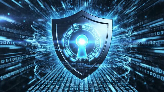 Dynamic cybersecurity shield protecting data stream with binary code in motion