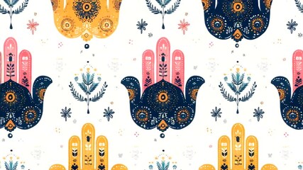 Colorful hand patterns with floral designs on white