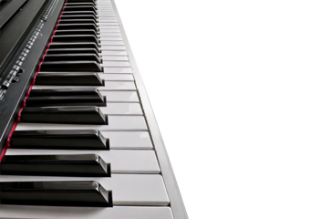 Piano keyboard on left side with, isolated on transparent or white background