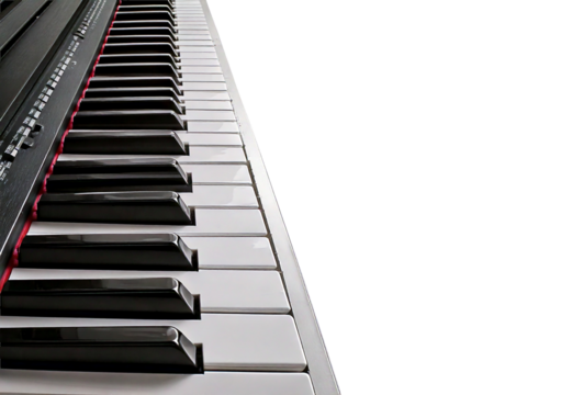Piano keyboard on left side with, isolated on transparent or white background