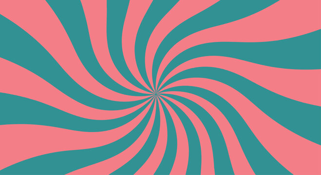 Hypnotic swirl pattern with alternating teal and salmon pink lines radiating from a central point, creating a dynamic and visually engaging abstract background.