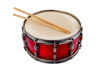 Red drum with drum sticks isolated on transparent or white background
