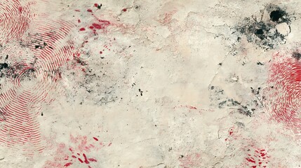 Abstract background with red and black ink patterns on a light canvas