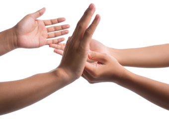 Concept hands reaching out to help each other Isolated on Transparent or White Background