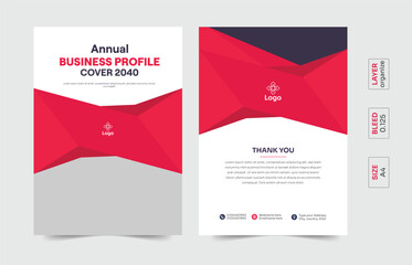 Business brochure or company profile cover design template in shades of red and dark purple