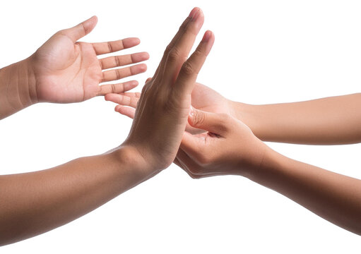 Concept hands reaching out to help each other Isolated on Transparent or White Background