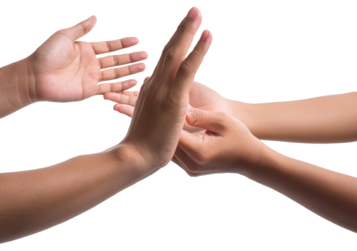 Concept hands reaching out to help each other Isolated on Transparent or White Background