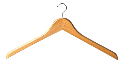 Wooden clothes hanger with metal hook isolated on a transparent background