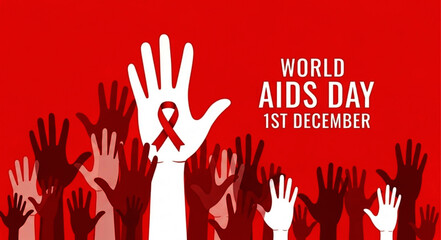 World AIDS Day Awareness Graphic with Hands and Ribbon
