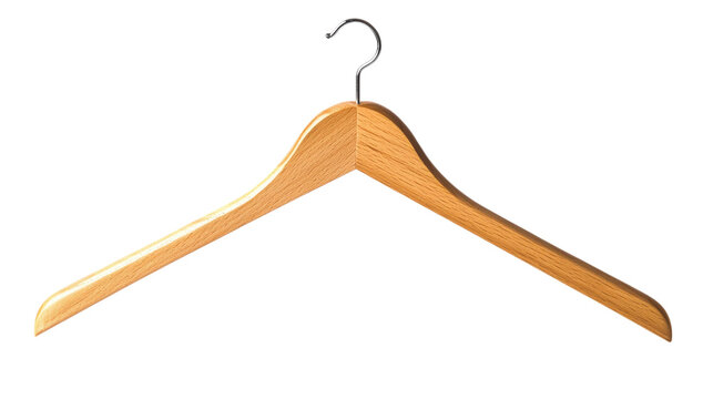 Wooden clothes hanger with metal hook isolated on a transparent background