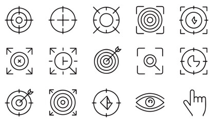 Vector symbols of cursor hand, focus point and directional arrows for precision tools