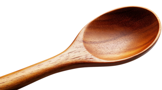Wooden spoon with natural grain texture isolated on a transparent background