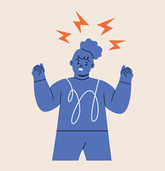 Girl tantrum and scream loud. Colorful vector illustration