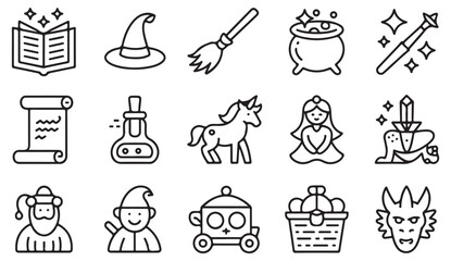 Fantasy magic icon pack including wizard tools, potions and legendary beasts