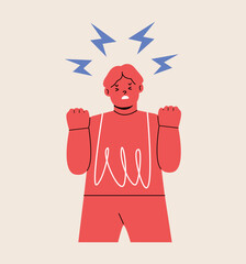 Boy tantrum and scream loud. Colorful vector illustration