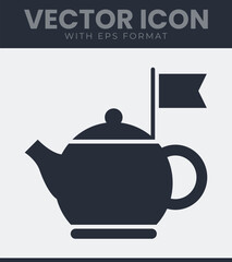 Modern flat design vector icon of a traditional teapot with a flag, symbolizing tea time, special events or brand identity concept illustration