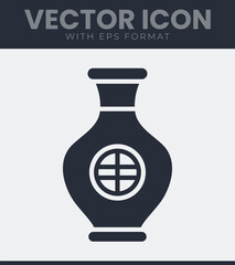 Stylized traditional asian inspired vase or pot icon with geometric circular emblem design, modern vector graphic illustration