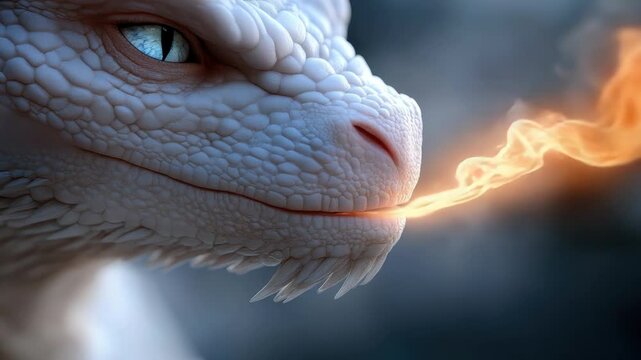 Powerful dragon breathing fire with flames bursting from its mouth, mythical fantasy creature in dramatic scene, fiery energy and strength, copy space
