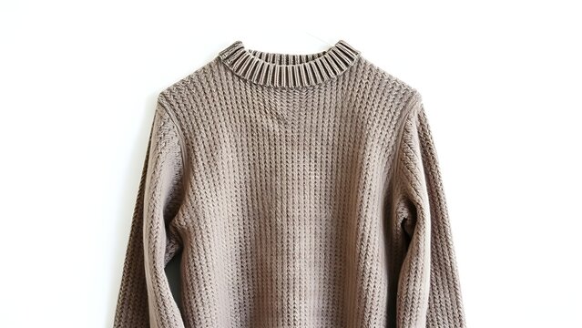 lambswool. A wool sweater shrunk after washing, showing textured fabric on a simple background. lifestyle magazines, social media lookbooks, designed for influencer and brand collaborations.