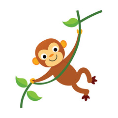 monkey swinging from a vine cheerful cartoon