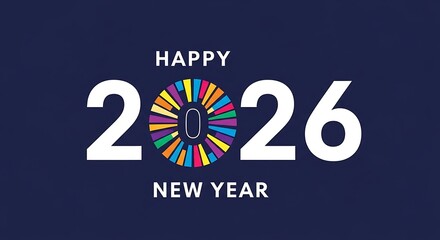 Happy new year 2026 with colorful abstract zero and dark blue background