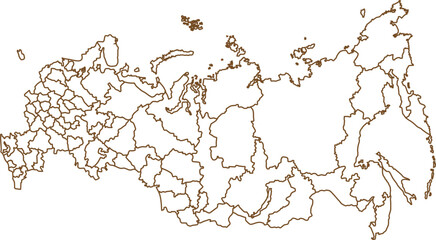 Russia outline map with administrative boundaries in brown vector illustration