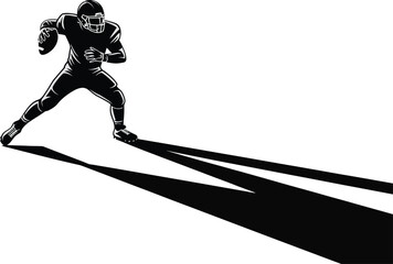American Football Player Silhouette in Wide Stance with Long Shadow – Sports Vector Art