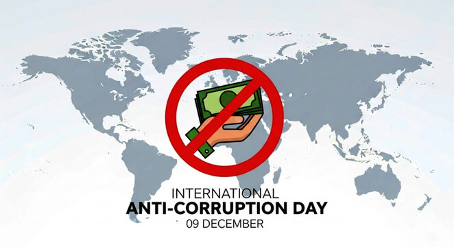 Anti-Corruption Day Illustration: Hand holding money with a red prohibition sign