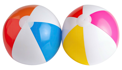 Two colorful beach balls, close together, vibrant segments