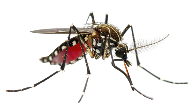 Mosquito Black, white, and red insect with patterned wings