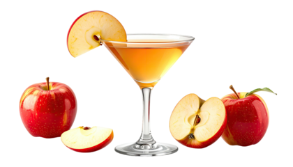 Apple cocktail in martini glass with fresh fruit