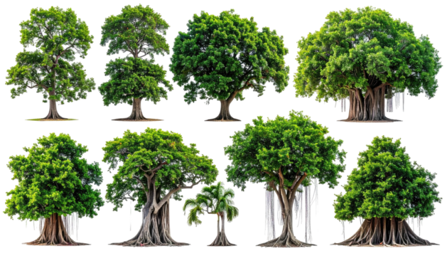 Group of lush, green, mature trees against a dark background