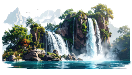 Majestic waterfalls cascading into a serene, turquoise pool