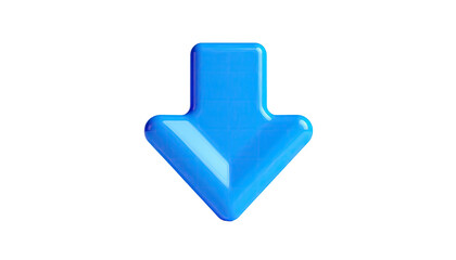 Glossy blue down arrow icon on black background