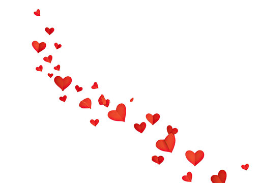 Red hearts cascade diagonally on a stark black background