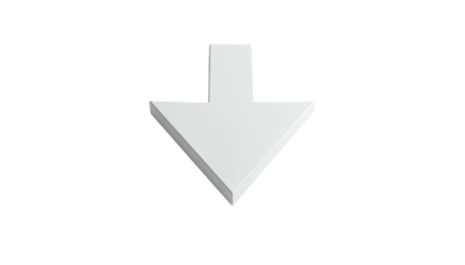 3D rendered, white arrow pointing down, shadow on black