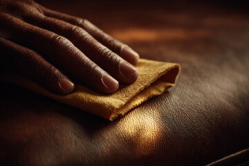 Hand polishing leather craft workshop artisanal process indoor close-up skillful techniques for quality finish