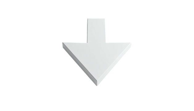 3D rendered, white arrow pointing down, shadow on black