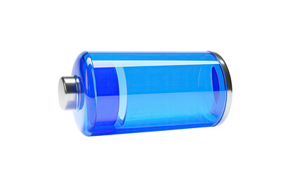 Translucent blue battery on its side; silver ends