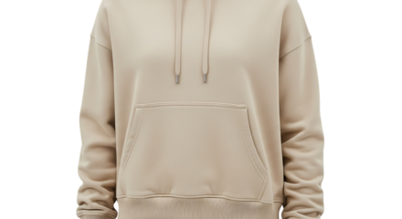 Beige hoodie isolated on transparent background, a comfortable and stylish casual garment
