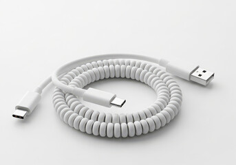 White coiled usb c to usb a charging cable