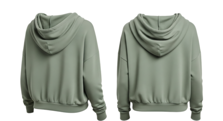 Back view of green hoodie isolated on transparent background for mockup and design