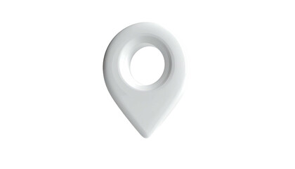 Sleek, white location pin, map marker, centered, glossy