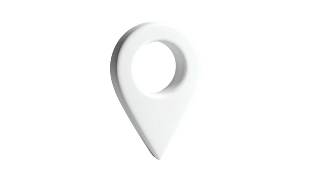 Glossy white location pin icon on black