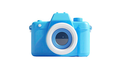 Cute cartoon-style cyan camera with a white lens surround