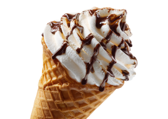 Ice cream cone with whipped cream & chocolate drizzle
